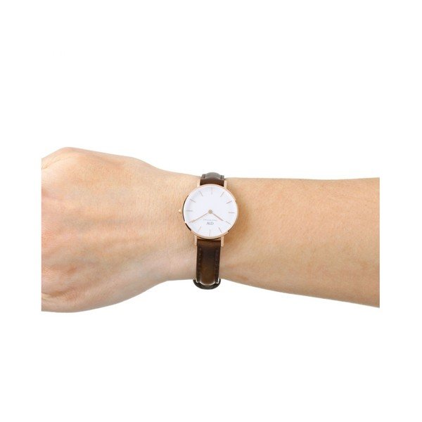 Orologio da donna con cinturino in pelle e quadrante bianco con dettagli in oro rosa Petite Bristol, ⌀ 28 mm - Daniel Wellington-image-2