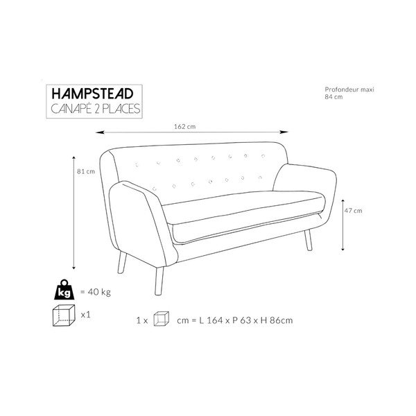 Divano rosa Cosmopolitan design Hampstead, 162 cm - Cosmopolitan Design-image-4