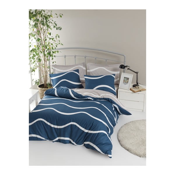 Biancheria da letto matrimoniale in cotone Ranforce con lenzuolo Blu, 200 x 220 cm Novia - Mijolnir