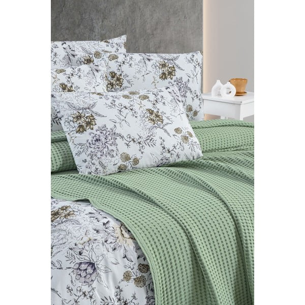 Copriletto in cotone verde 220x240 cm Waffle - Mila Home-image-1