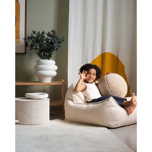 Pouf per bambini color crema con rivestimento in velluto a coste – Wigiwama-image-3
