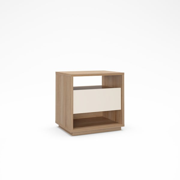 Comodino color crema/di colore naturale con effetto rovere Dennis – Marckeric-image-2