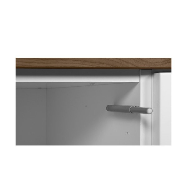 Bílá komoda s deskou z ořechu s 3 šuplíky a 3 dvířkami a černýma nohama TemaHome Join-image-3