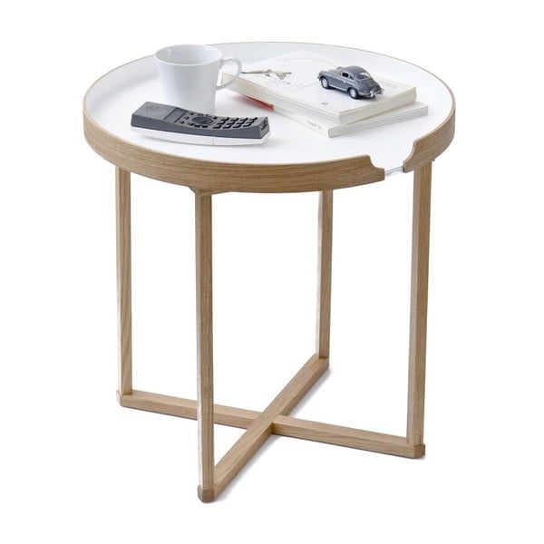 Tavolino in rovere bianco con piano estraibile Damieh, 45 x 45 cm Damien - Wireworks