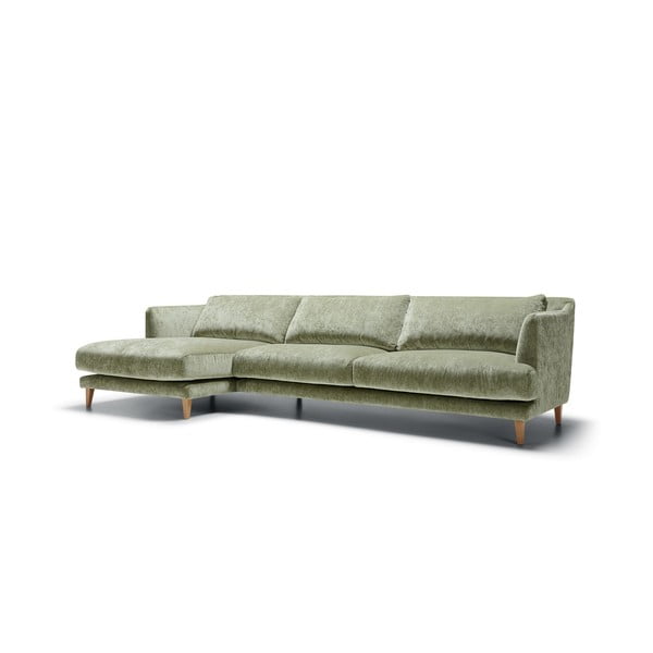 Divano angolare verde chiaro (con penisola a sinistra) con rivestimento in velluto Vera – Sits