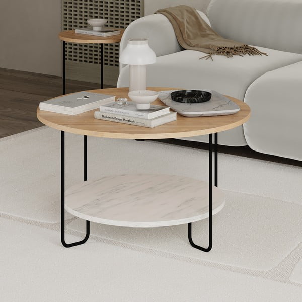 Tavolino rotondo con piano in rovere naturale ø 80 cm Tonka - Marckeric-image-4