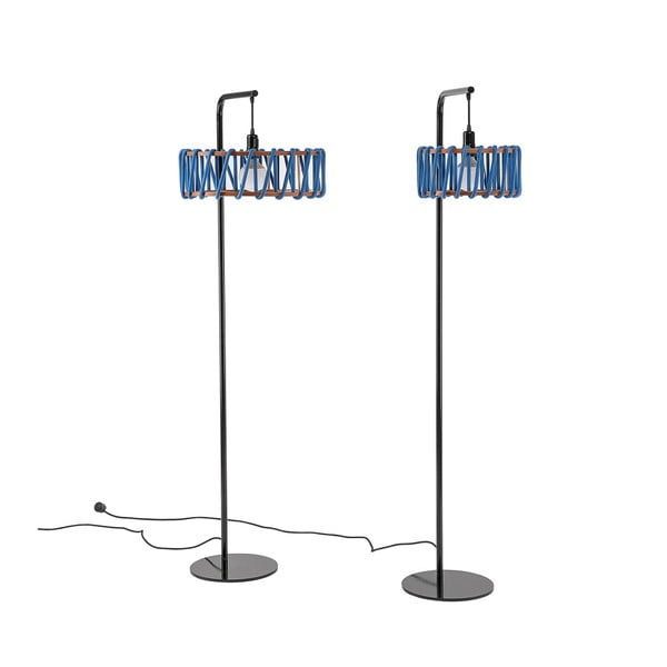 Lampada da terra con struttura nera e grande paralume blu Macaron - EMKO-image-4