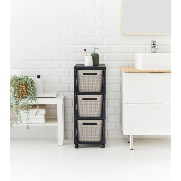 Scaffale mobile in plastica nero/beige 30x77 cm Brisen - Rotho-image-3