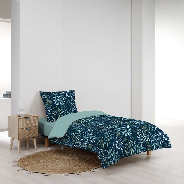 Set copripiumino e federa blu in cotone per letto singolo 140x200 cm Stacy – douceur d'intérieur-image-1
