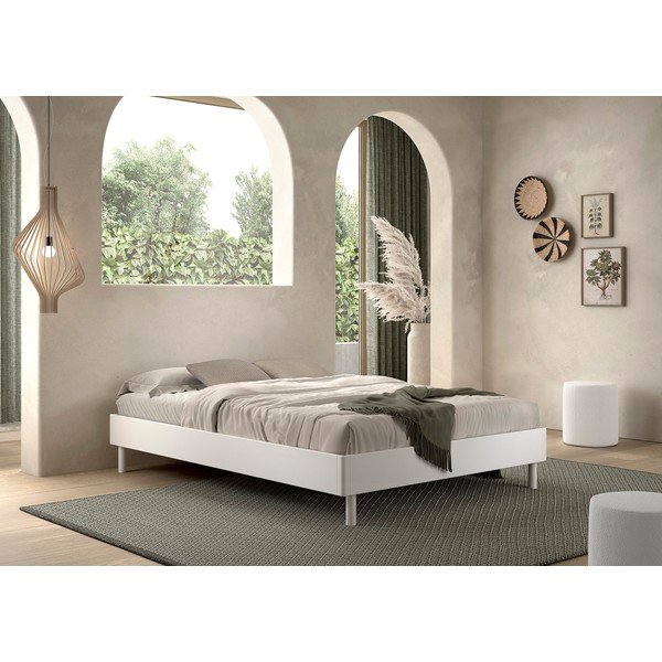 Letto matrimoniale bianco in faggio massiccio senza testiera con rete inclusa 140x200 cm Forrest – Vipack-image-1
