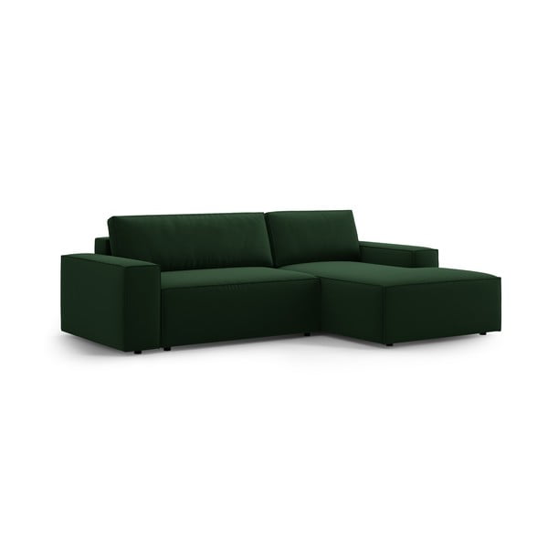 Divano angolare verde scuro allungabile/con contenitore (con penisola a destra/con chaise lounge) con rivestimento in velluto Jodie – Micadoni -image-3