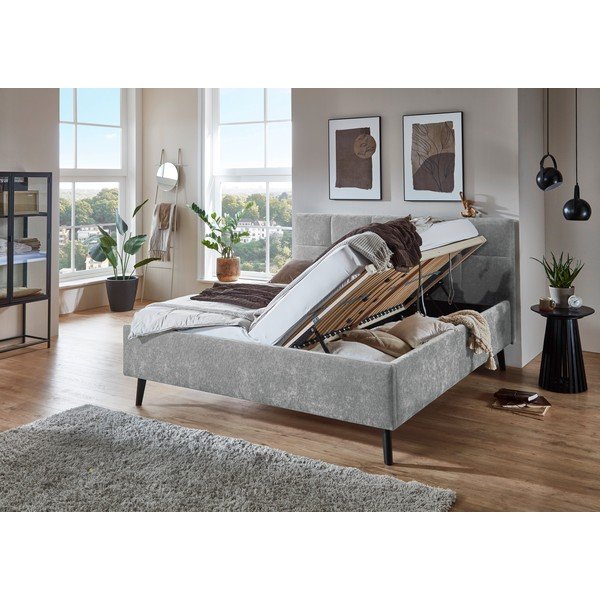 Letto matrimoniale imbottito grigio con contenitore con rete inclusa 180x200 cm Nova – Meise Möbel-image-1
