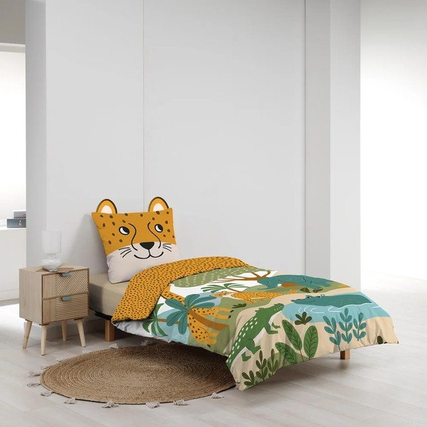 Set copripiumino e federa da bambini giallo in cotone per letto singolo 140x200 cm Zanimo – douceur d'intérieur-image-2