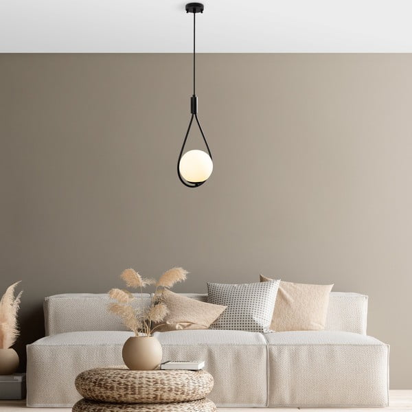 Lampadario nero con paralume in vetro Sessiz – Opviq lights-image-1