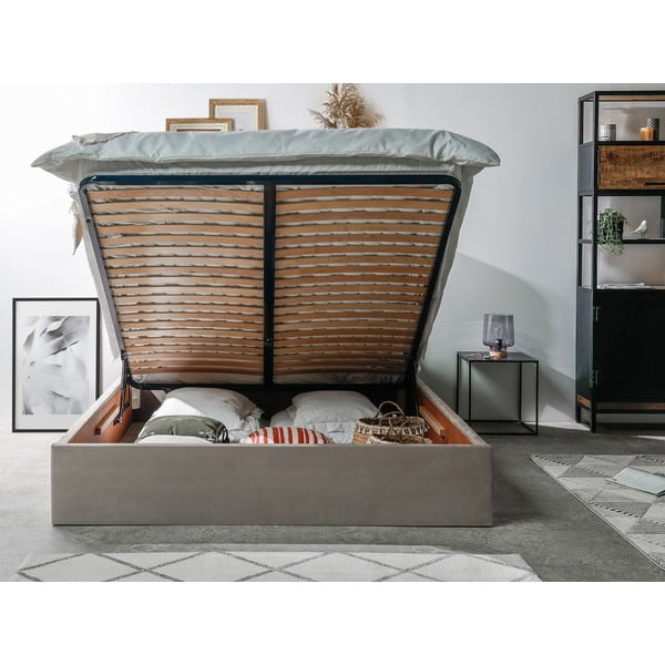 Letto matrimoniale imbottito beige con contenitore con griglia 160x200 cm Palmyre - Bobochic Paris-image-3