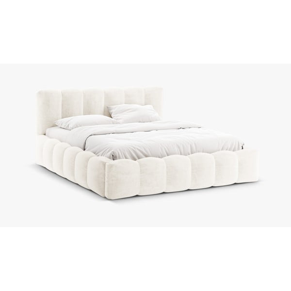 Letto matrimoniale imbottito crema con contenitore e griglia 160x200 cm Lupine - Micadoni Home