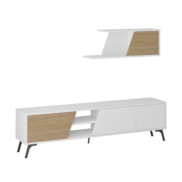 Set TV in rovere bianco/naturale 180x48 cm Fiona - Kalune Design