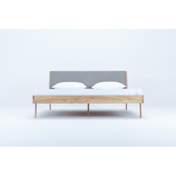 Letto matrimoniale in rovere grigio/naturale 140x200 cm Fawn - Gazzda-image-3