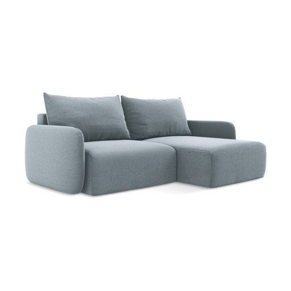 Divano angolare blu allungabile/con contenitore (con penisola a destra/con chaise lounge) con rivestimento in velluto Kalena – Makamii-image-2