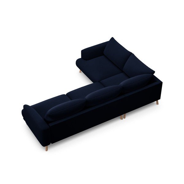 Divano angolare blu scuro (con penisola a sinistra/a L) con rivestimento in velluto Naomi – Micadoni -image-3