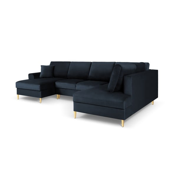 Divano angolare blu scuro allungabile e con contenitore (con penisola a destra/a U) con rivestimento in velluto Kyoto – Cosmopolitan Design-image-3