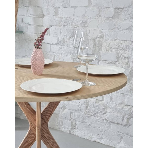 Tavolo da pranzo rotondo con piano effetto frassino allungabile 45x90 cm Jubi – Ragaba-image-4