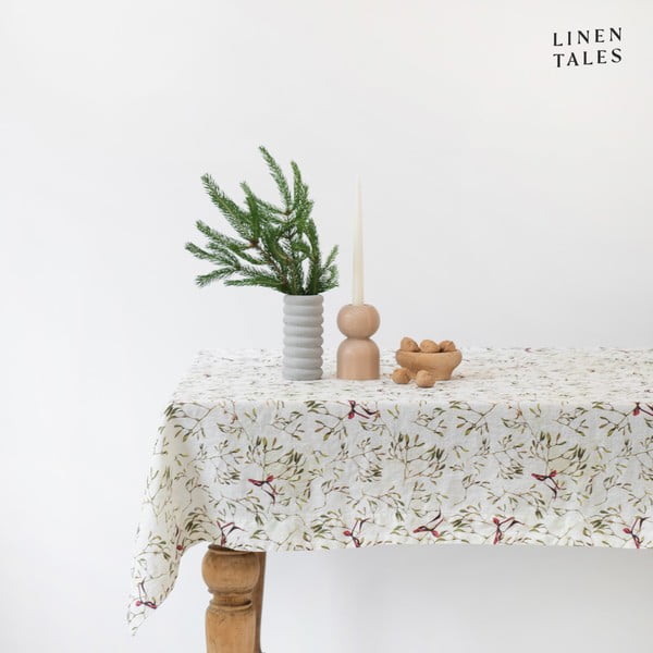 Tovaglia di lino con motivo natalizio 140x140 cm Mistletoe - Linen Tales