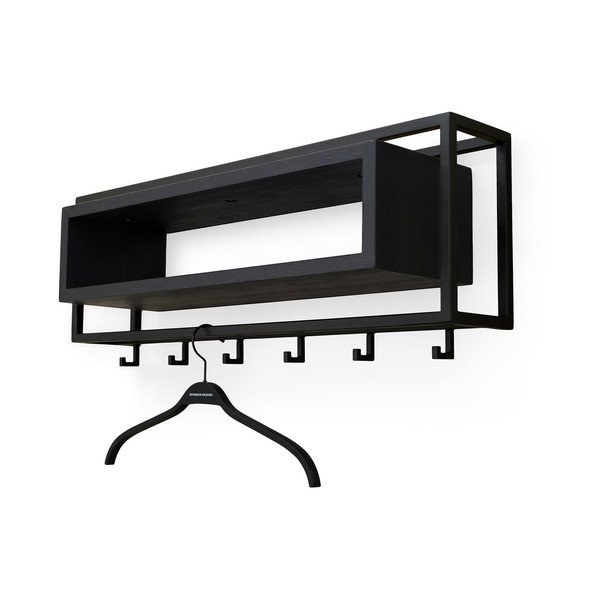 Attaccapanni da parete nero in rovere massiccio con scaffale 78 cm School – Spinder Design