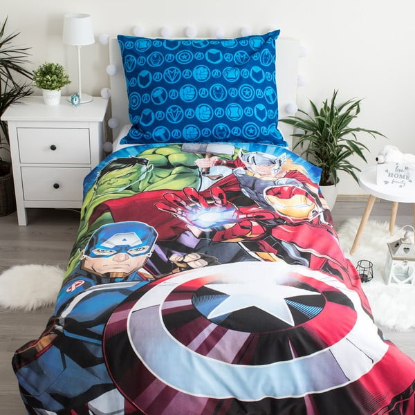 Biancheria da letto singola in cotone per bambini con effetto luminoso 140x200 cm Avengers - Jerry Fabrics-image-1