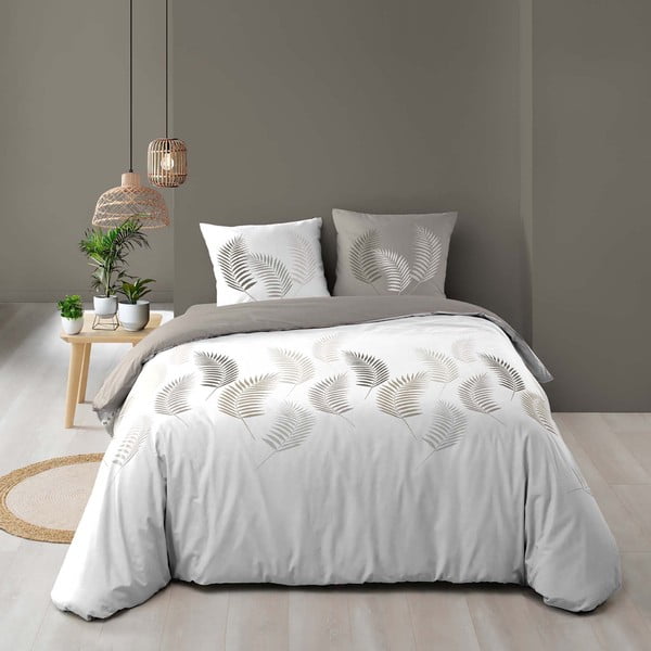 Biancheria da letto in cotone bianco e grigio per letto matrimoniale 200x200 cm Goyave - douceur d'intérieur