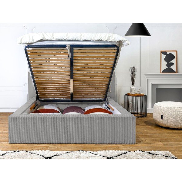 Letto matrimoniale imbottito grigio chiaro con contenitore con griglia 160x200 cm Nihad - Bobochic Paris-image-4