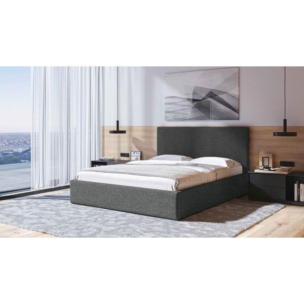 Letto matrimoniale imbottito color antracite con contenitore con rete inclusa 180x200 cm Bufo – MESONICA-image-1