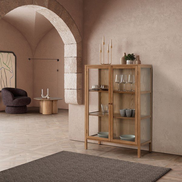 Vetrina di colore naturale con effetto rovere 90x126x40 cm Ceci – MOME-image-1
