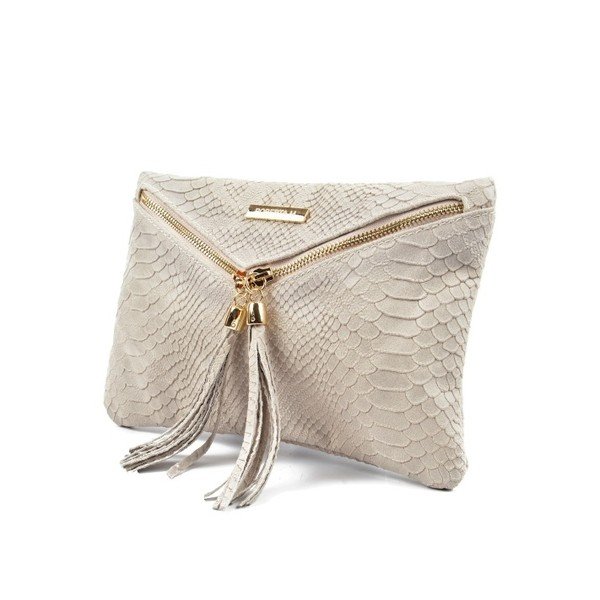 Béžové kožené psaníčko s třásněmi Roberta M Beige-image-4