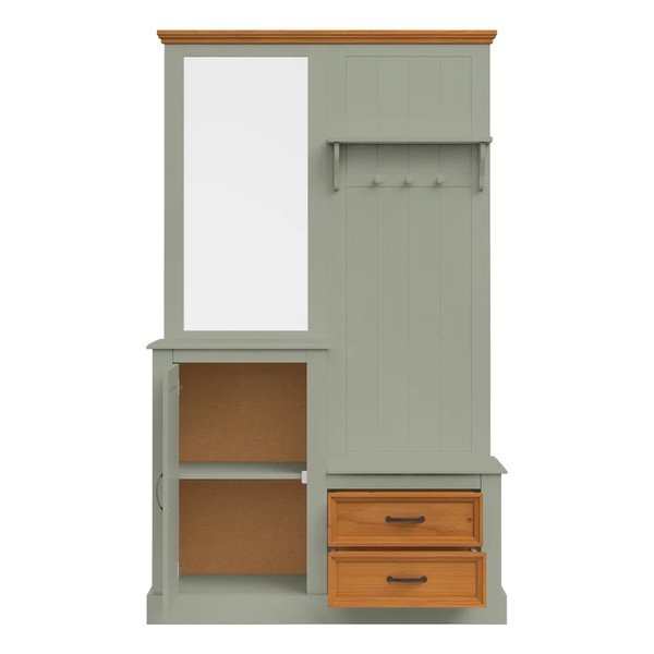 Set di mobili da ingresso verde/colore naturale chiaro in pino massiccio 110x185x40 cm Selma – Støraa-image-2
