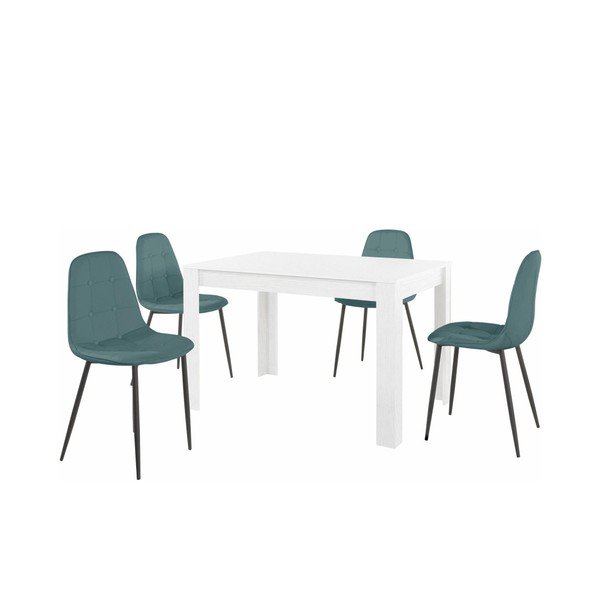 Set di tavolo da pranzo bianco e 4 sedie da pranzo blu Lori Lamar - Støraa