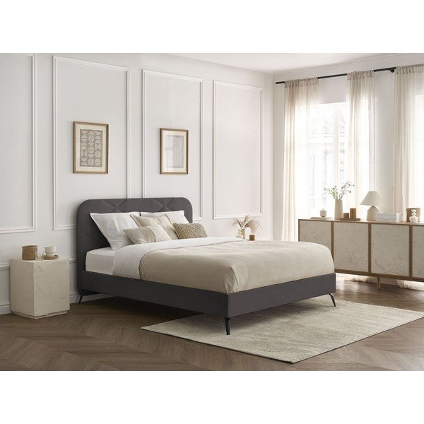 Letto matrimoniale in grigio scuro imbottito con rete inclusa 140x190 cm Prune – Bobochic Paris-image-1