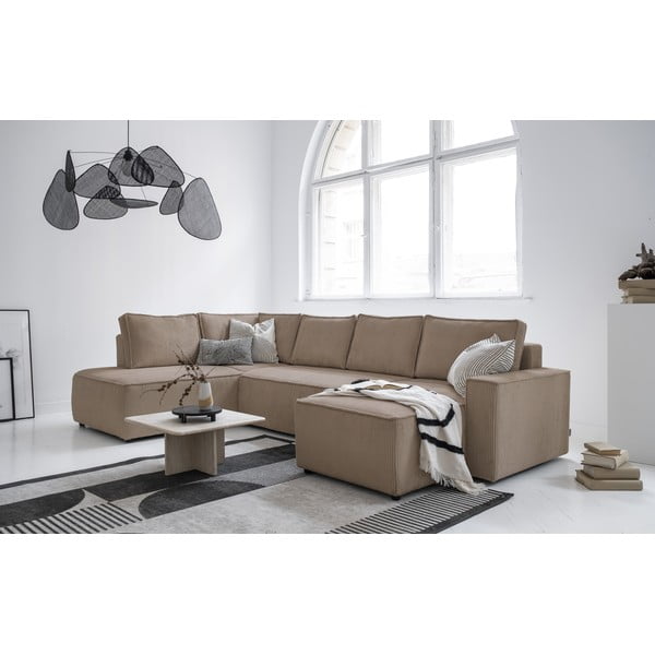 Divano letto angolare in velluto a coste beige Brave Dave - Miuform-image-2