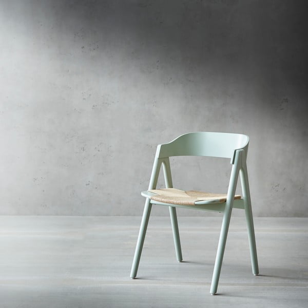 Sedia da pranzo in legno di faggio verde chiaro con seduta in rattan Findahl di Hammel Mette - Hammel Furniture-image-1