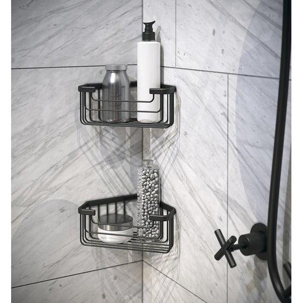 Mensola angolare per bagno in acciaio inox nero Smart - Sapho-image-1
