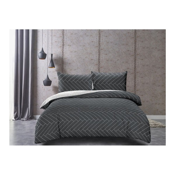 Pannelli di biancheria da letto in cotone sateen double-face grigio e bianco, 155 x 200 cm - DecoKing-image-2