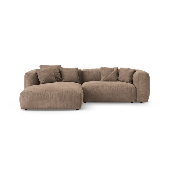Divano angolare componibile beige allungabile (con penisola a sinistra/con chaise lounge) con rivestimento in velluto – Micadoni 