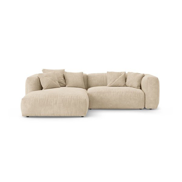 Divano angolare componibile color crema allungabile (con penisola a sinistra/con chaise lounge) con rivestimento in velluto – Micadoni 