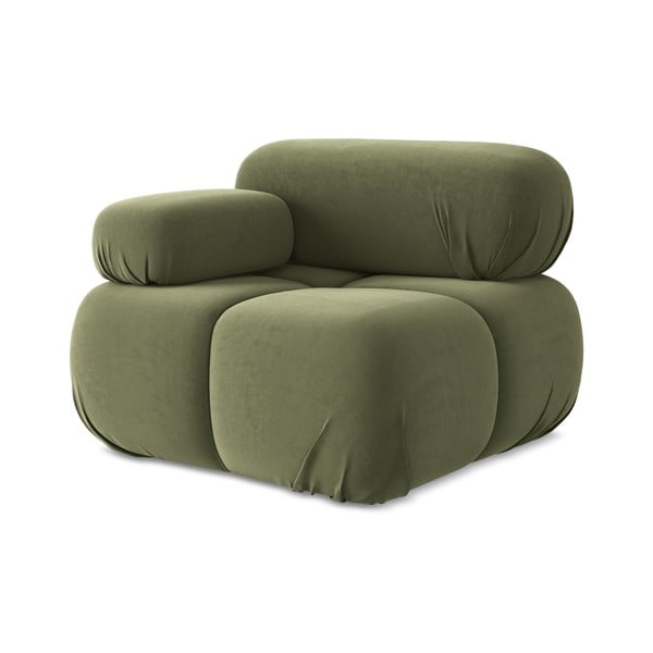 Parte divano componibile verde chiaro (con penisola a sinistra) con rivestimento in velluto Lokua – Makamii-image-1