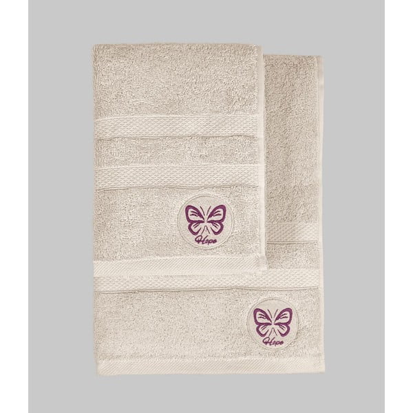 Set di asciugamani per viso e corpo tipo terry beige in cotone 2 pz Hope – Foutastic-image-3
