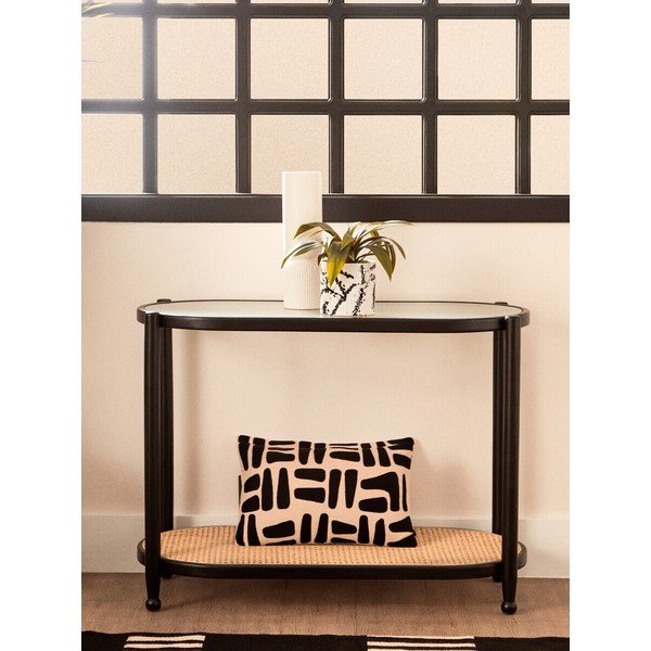 Tavolo consolle nero/di colore naturale con piano in vetro 49x100 cm Cebu – Premier Housewares-image-1