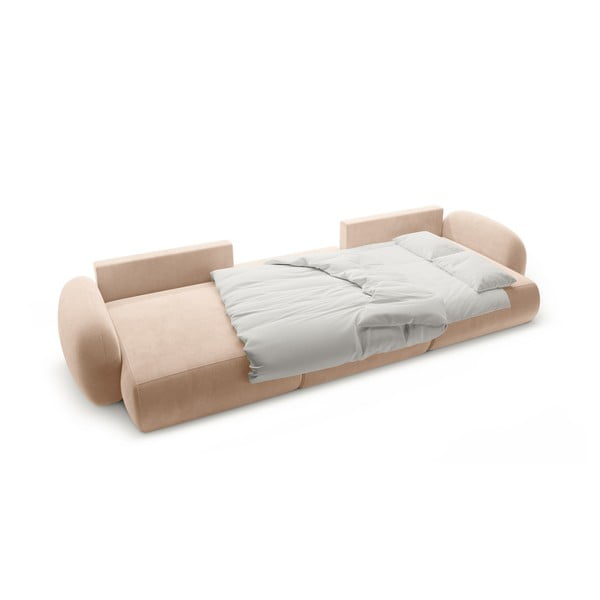 Divano angolare beige allungabile/con contenitore (a U) con rivestimento in velluto Tonale – Cosmopolitan Design-image-3