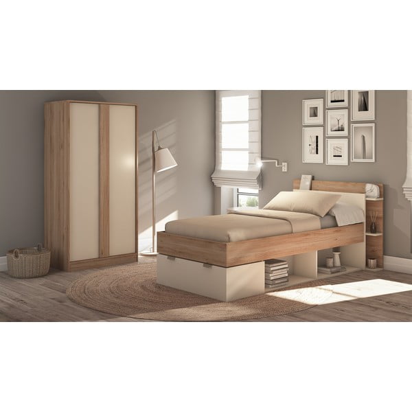 Armadio effetto rovere in colore crema-naturale 90x180x53 cm Dennis - Marckeric-image-1