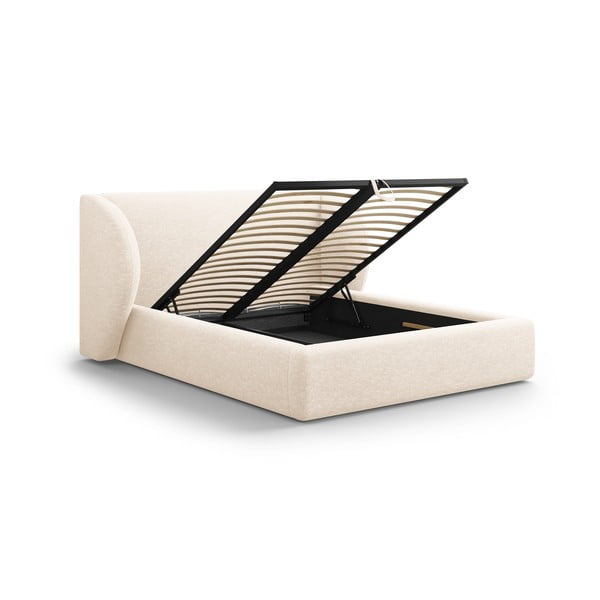 Letto matrimoniale imbottito color crema con contenitore con rete inclusa 160x200 cm Miley – Micadoni -image-3