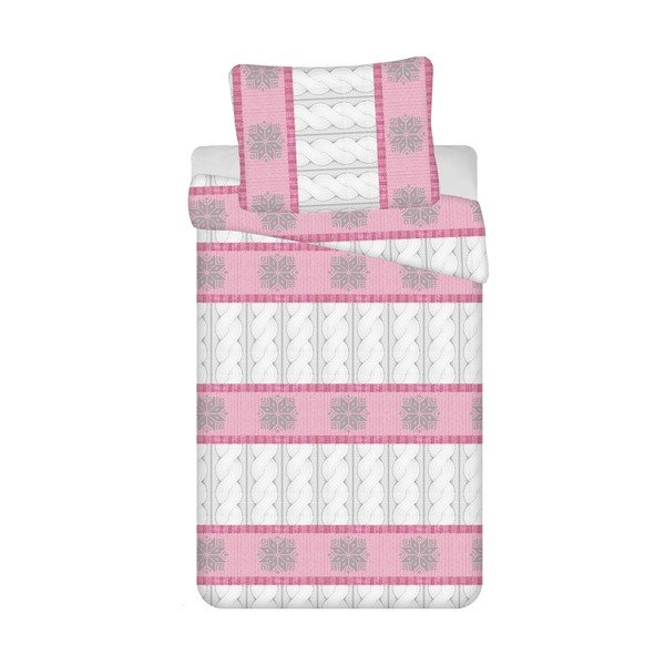 Biancheria da letto in crêpe esteso bianco e rosa per letto singolo 140x220 cm Fajera - Jerry Fabrics